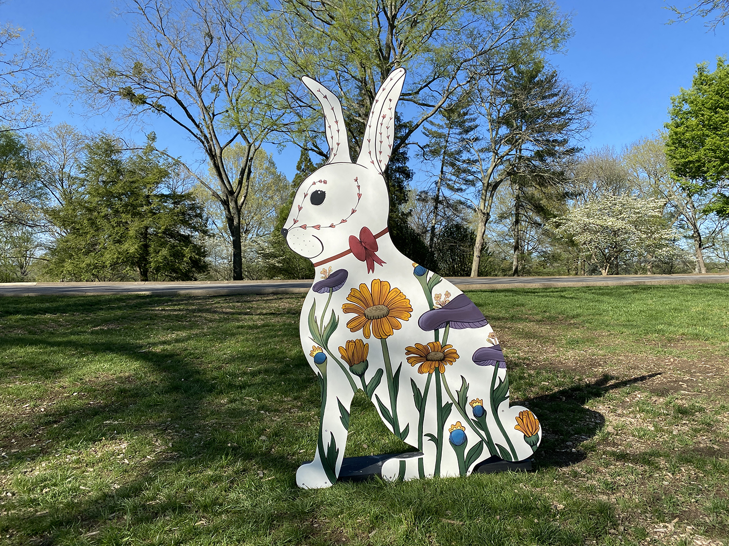 Wooden bunny painted by a Nashville artist