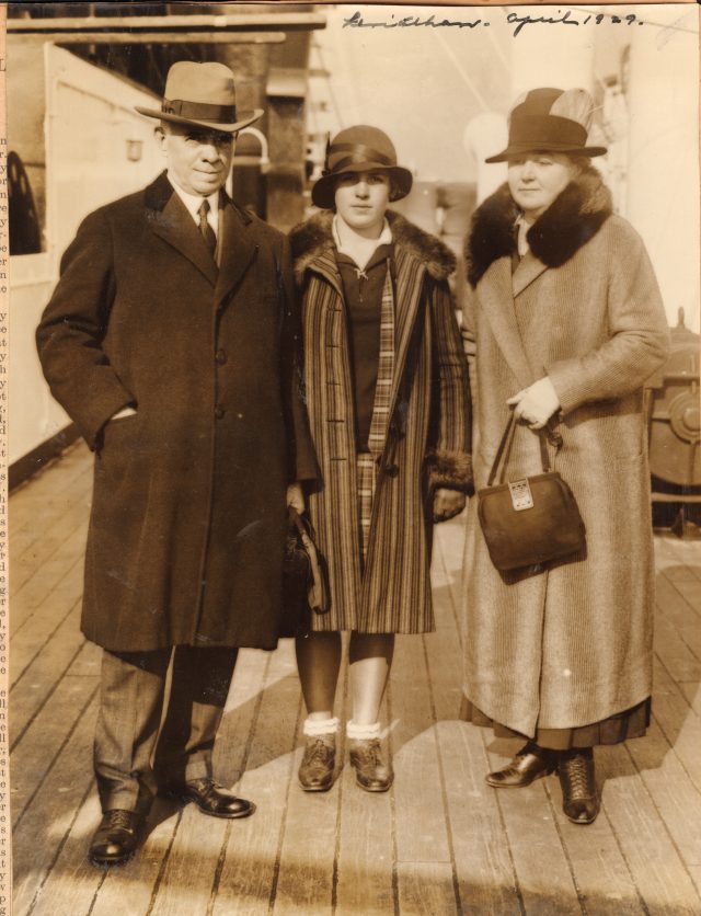 Mr. Leslie Cheek Sr., Mrs. Mabel Cheek, and their daughter Huldah on the SS Leviathan in 1929. From the Cheekwood Estate & Gardens Archives.