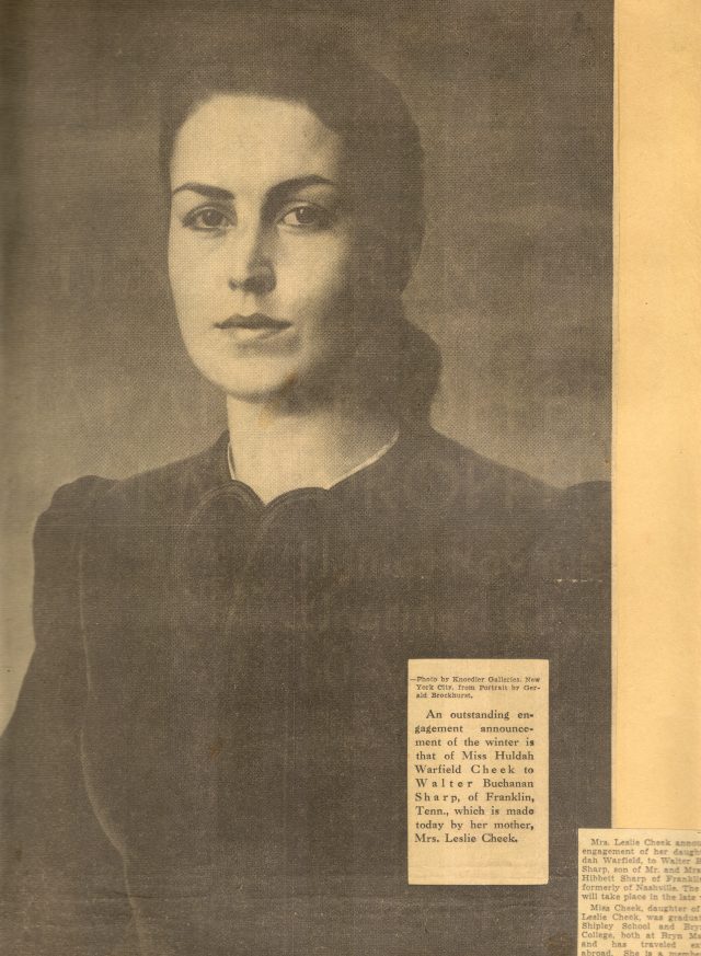 Huldah Cheek's portrait in the newspaper announcing her engagement